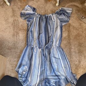 blue and white stripe romper